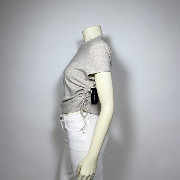 REFORMATION Oatmeal Ribbed w/Side Ruched Tee - Picture 4 of 7